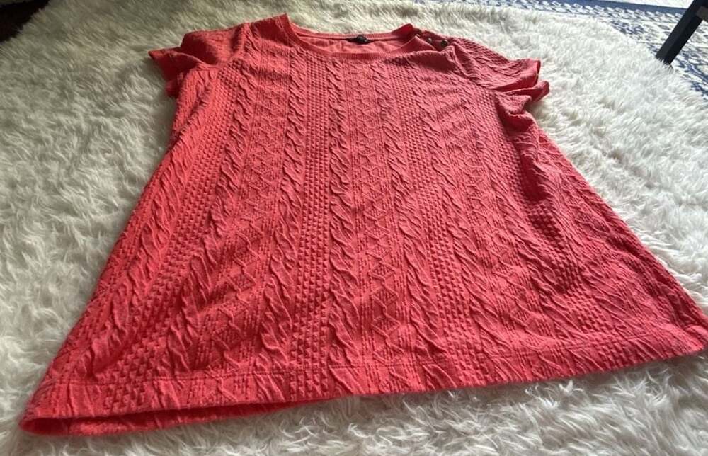 Lands' End Women's Coral Short Sleeve Textured Knit Top Size XL